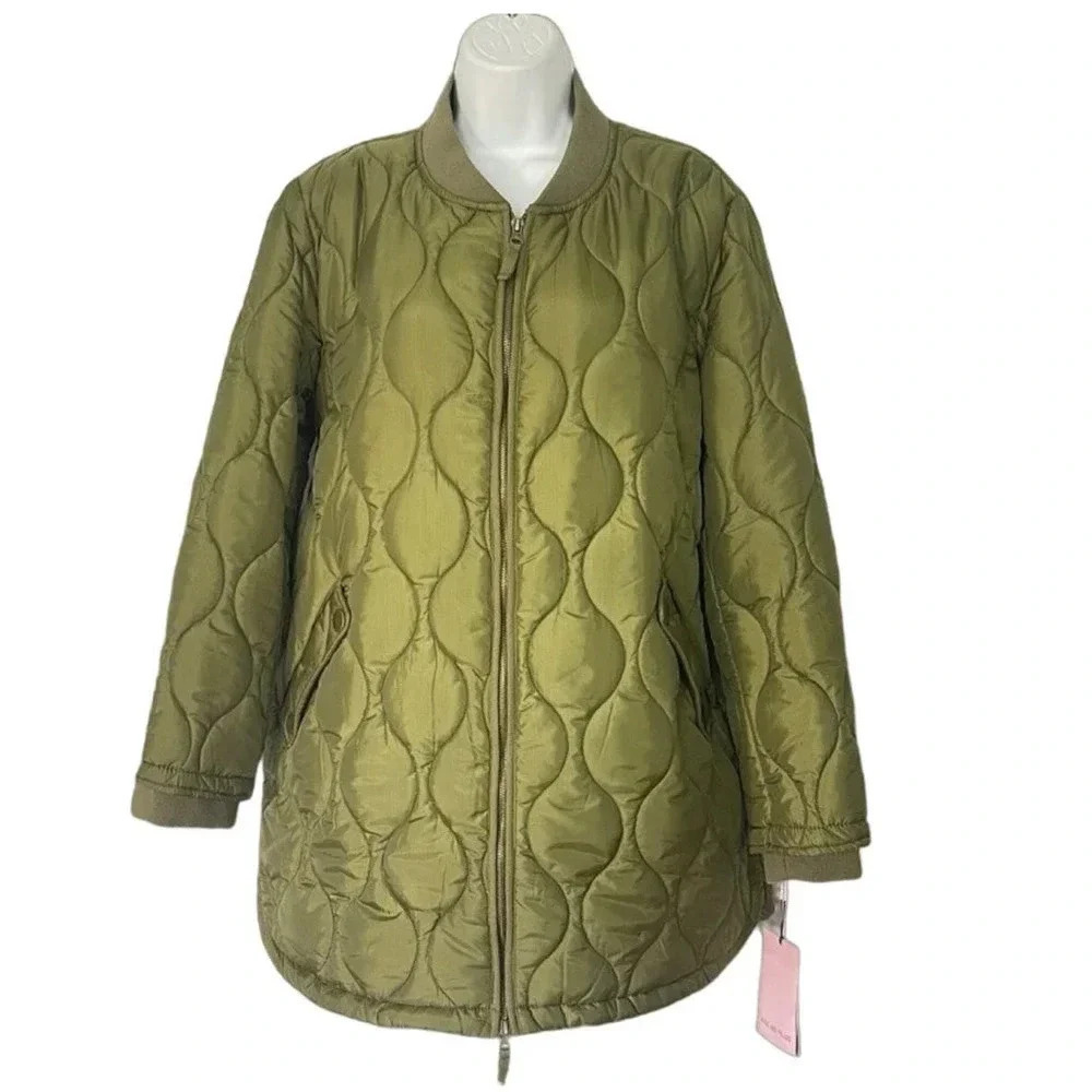 NEW Avec Les Filles Women’s XS Green Filled Quilted Longline Puffer Jacket v6x - Picture 2 of 5